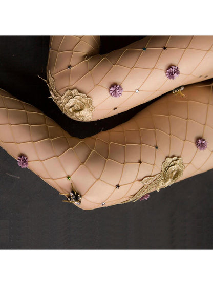 الجوارب نمط شبكة صيد السمك مزخرف بازهار