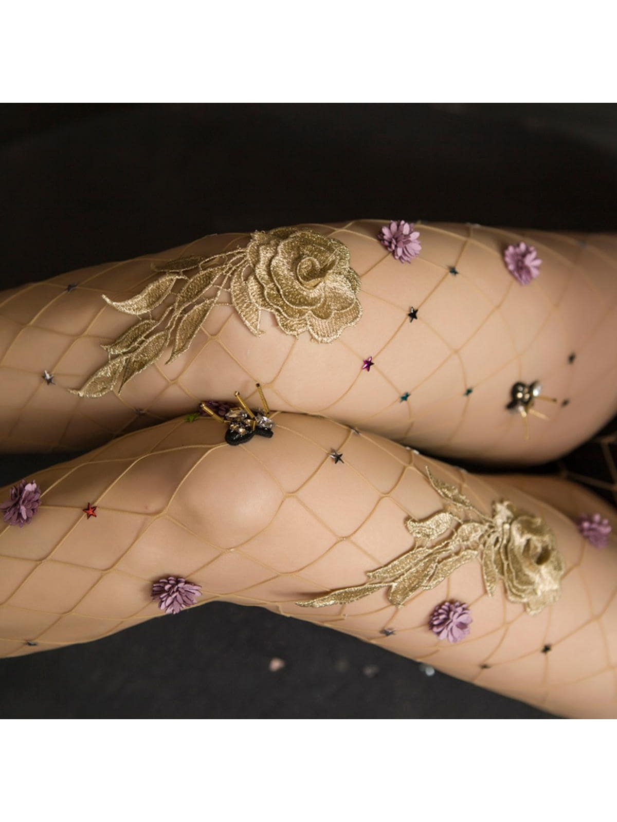 الجوارب نمط شبكة صيد السمك مزخرف بازهار