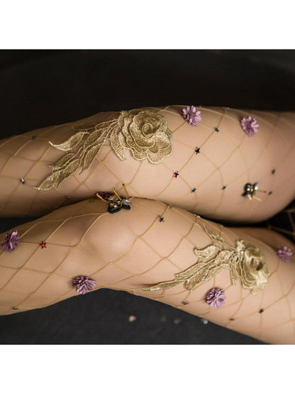 الجوارب نمط شبكة صيد السمك مزخرف بازهار