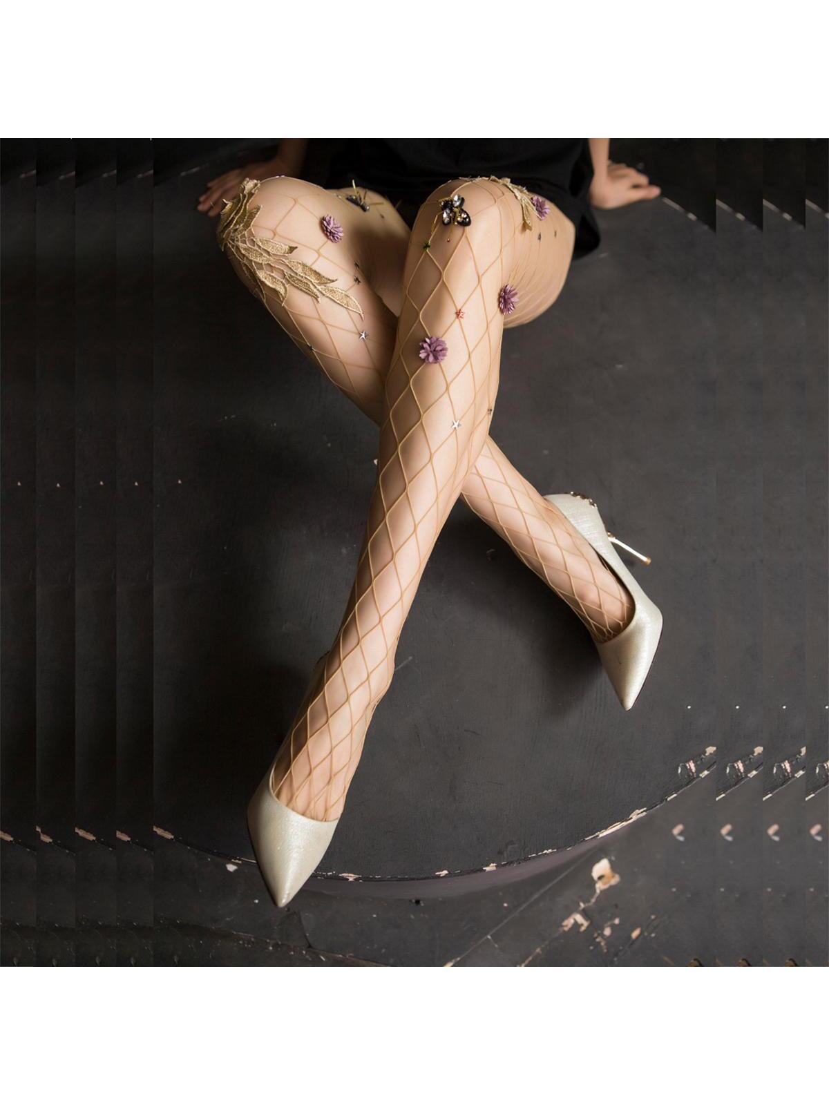 الجوارب نمط شبكة صيد السمك مزخرف بازهار