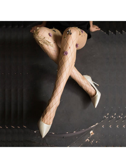 الجوارب نمط شبكة صيد السمك مزخرف بازهار