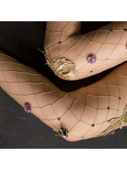 الجوارب نمط شبكة صيد السمك مزخرف بازهار