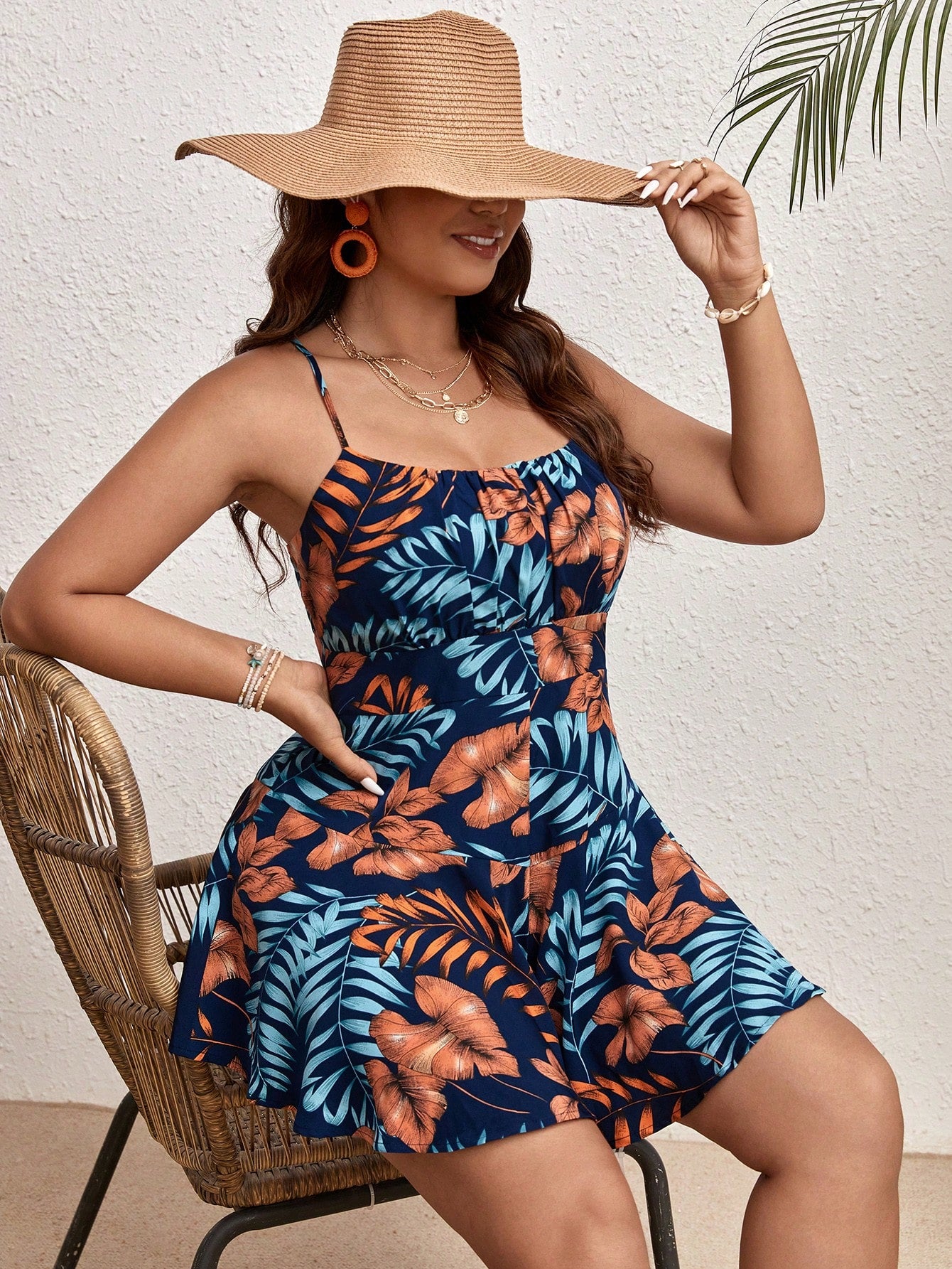 رومبير كامي بطباعة استوائية مقاس كبير