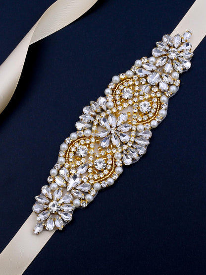 شريط لون ذهبي صنع يدوي حجر الراين أوروبية وأمريكية أسلوب زفاف لحضور حفل زفاف , حفلة قطعة واحدة