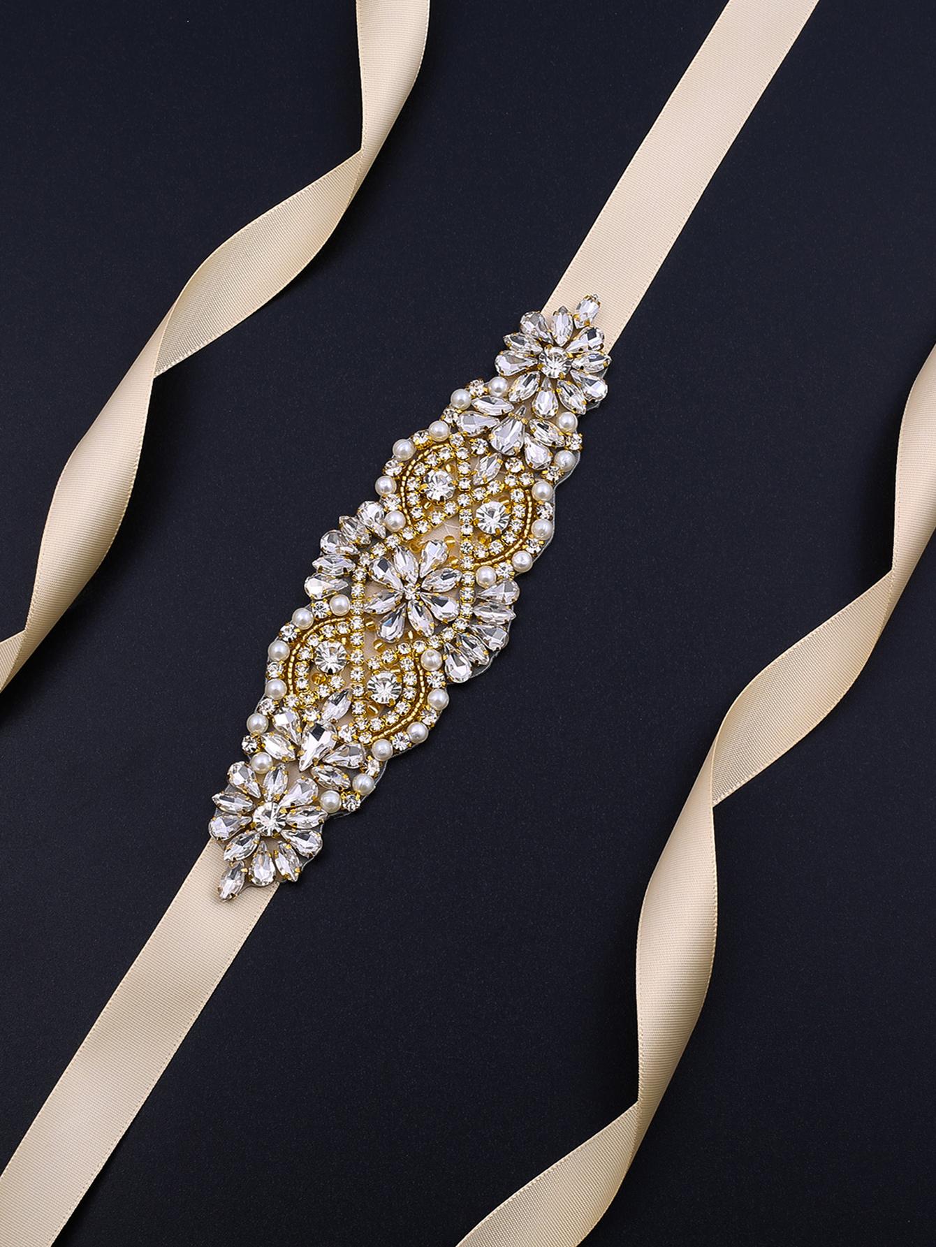 شريط لون ذهبي صنع يدوي حجر الراين أوروبية وأمريكية أسلوب زفاف لحضور حفل زفاف , حفلة قطعة واحدة