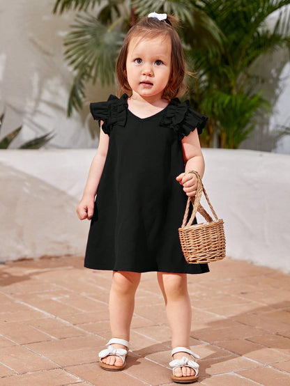 ثوب لطيف بحافة مكشكشة مريح للأطفال الصغيرات مناسب للصيف