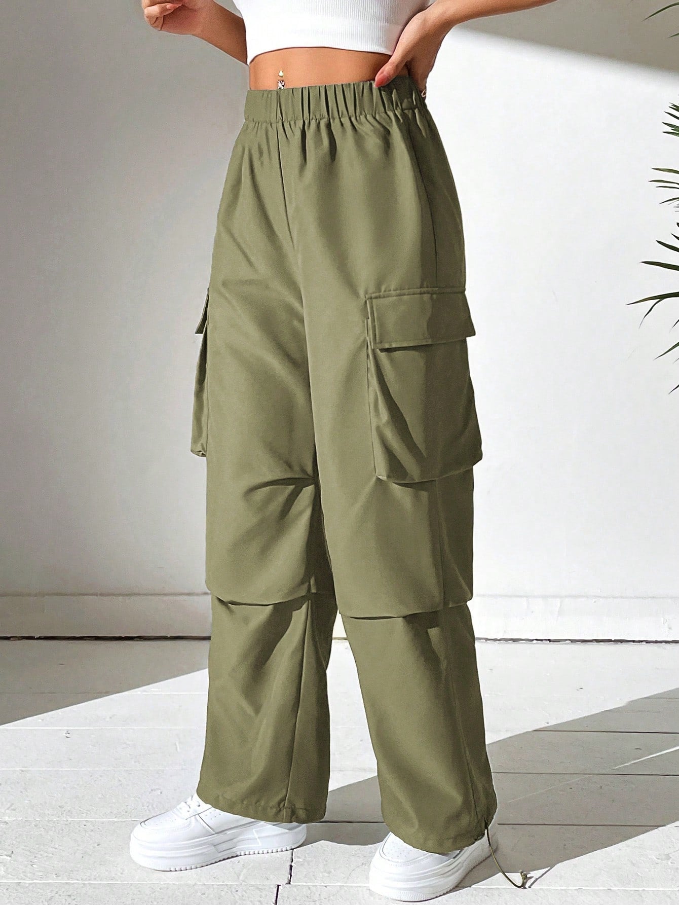 بنطلون كارجو جيب جانبي قلاب حافة رباط