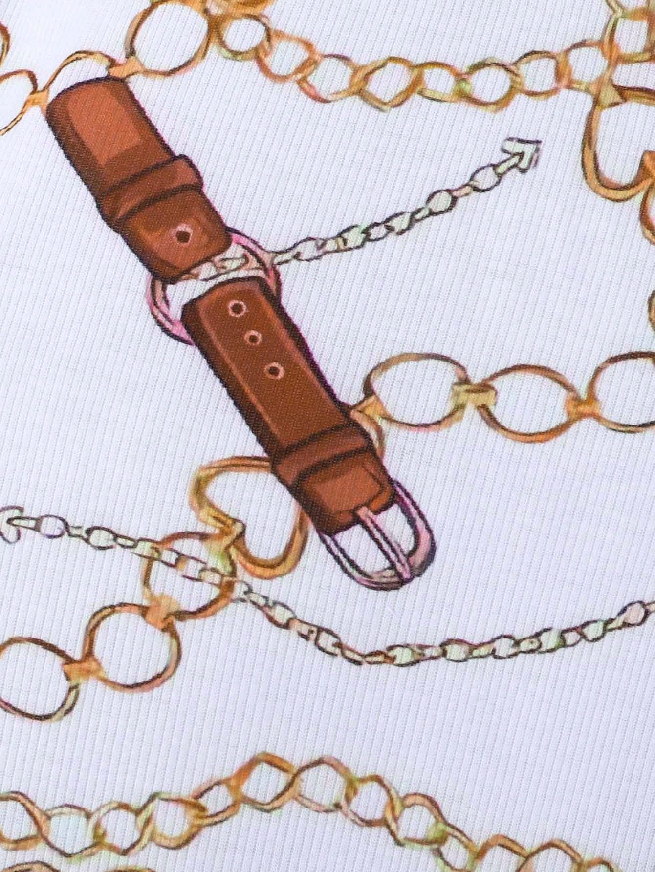 فستان كام بطباعة السلسلة للبنت الطفل مع تي شيرت عقدة أمامية