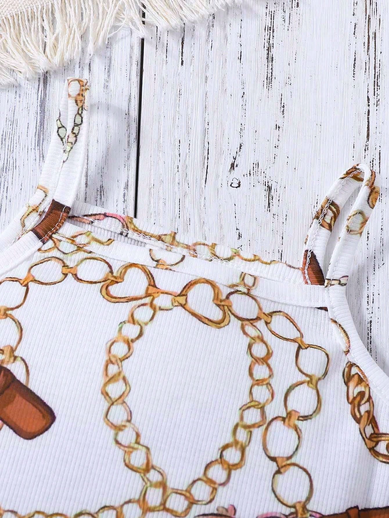 فستان كام بطباعة السلسلة للبنت الطفل مع تي شيرت عقدة أمامية