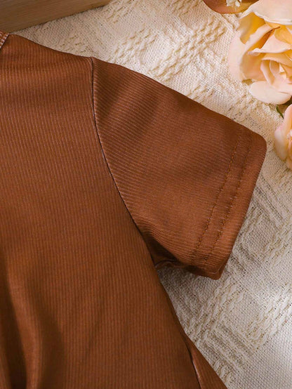 فستان كام بطباعة السلسلة للبنت الطفل مع تي شيرت عقدة أمامية