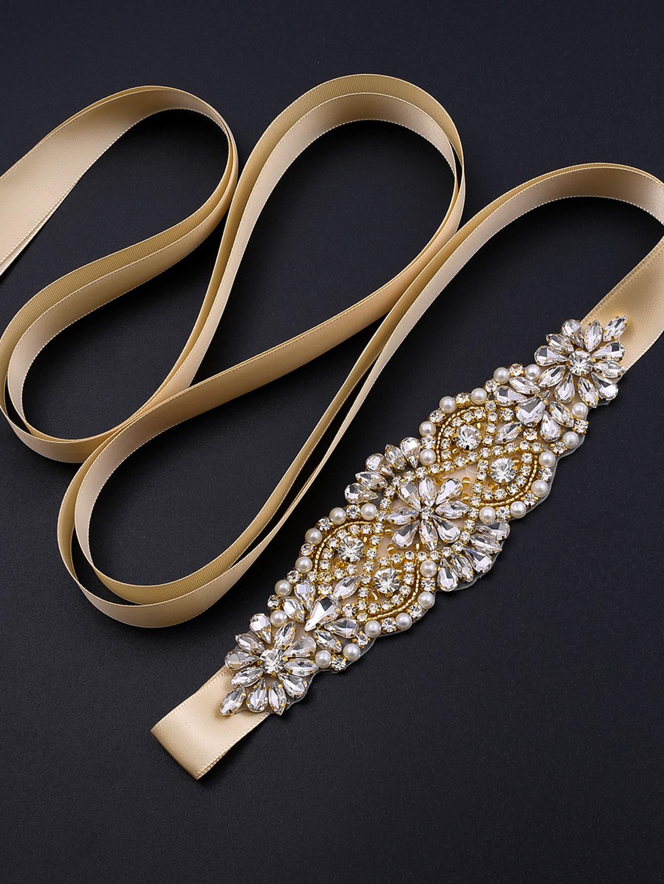 شريط لون ذهبي صنع يدوي حجر الراين أوروبية وأمريكية أسلوب زفاف لحضور حفل زفاف , حفلة قطعة واحدة