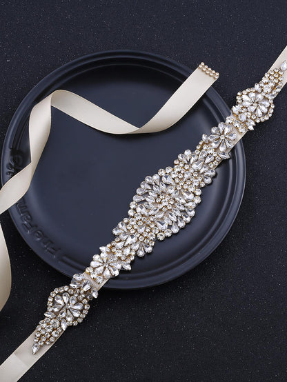 حزام زفاف نسائي مزين يدويًا بأحجار الراينستون الفردية