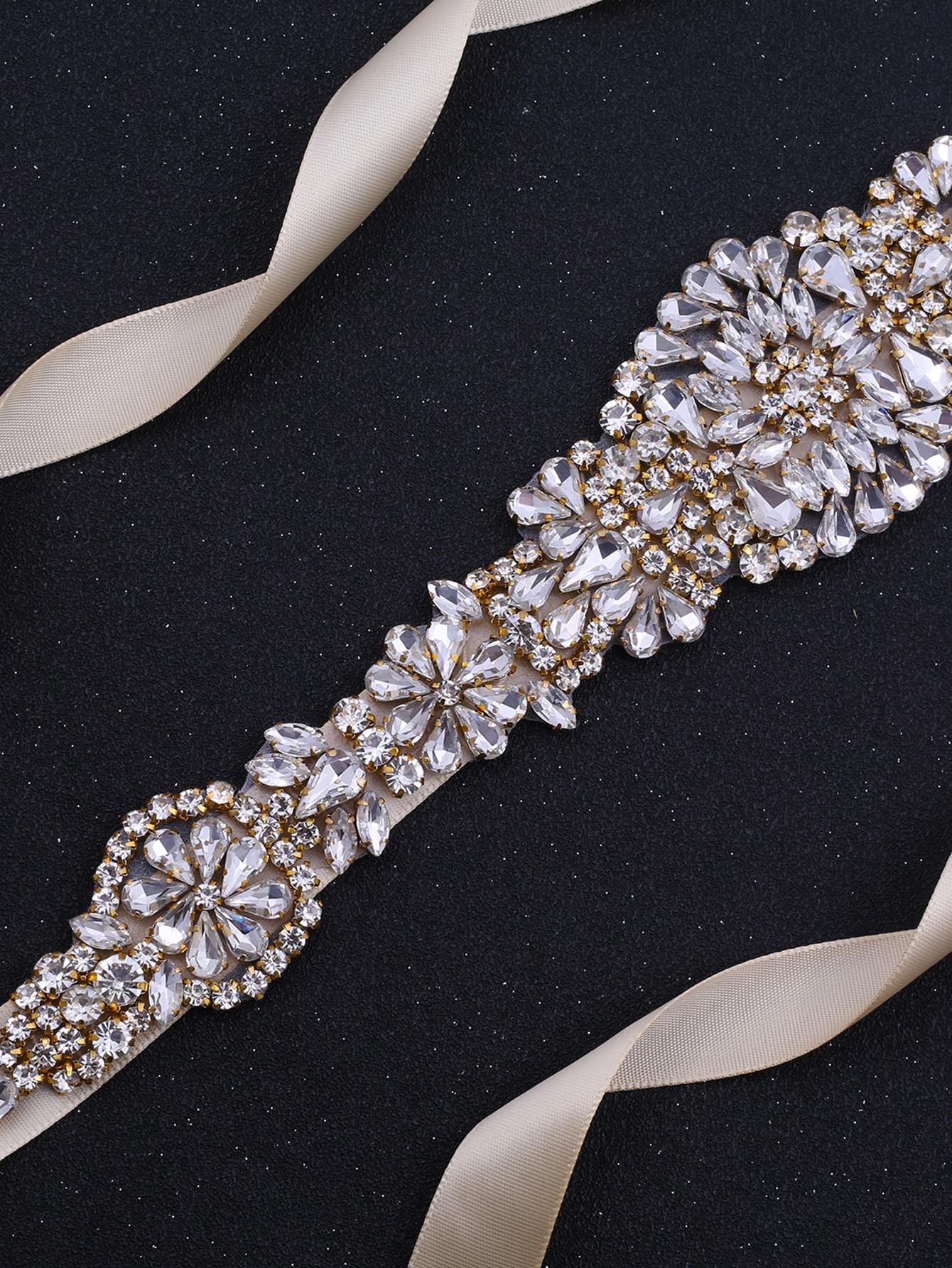 حزام زفاف نسائي مزين يدويًا بأحجار الراينستون الفردية