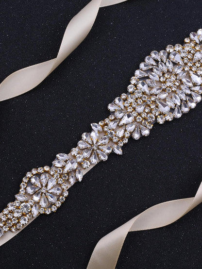 حزام زفاف نسائي مزين يدويًا بأحجار الراينستون الفردية