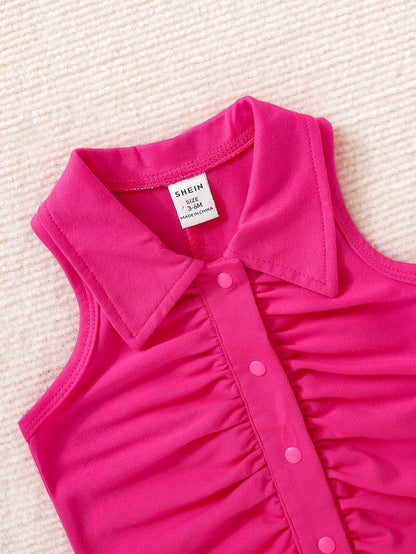 بدلة طفلة رضيعة مشدودة مع أزرار أمامية وأرجل دائرية