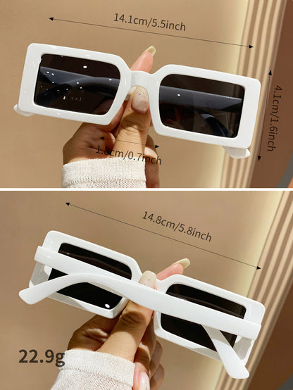 زوج نظارات شمسية إطار بلاستيك مربع للشاطئ موضة نسائية، إكسسوارات شاطئية بيضاء للنساءا