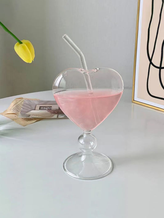 كوب زجاجي على شكل قلب (قطعة واحدة)، كوب كوكتيل إبداعي للزوجين/شاي // حليب/قهوة هدية أنيقة
