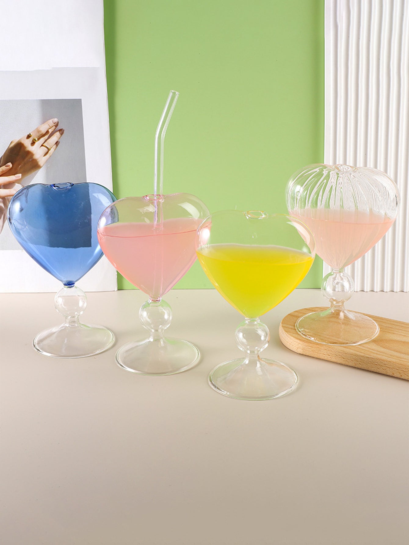 كوب زجاجي على شكل قلب (قطعة واحدة)، كوب كوكتيل إبداعي للزوجين/شاي // حليب/قهوة هدية أنيقة