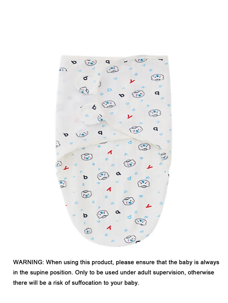 بطانية قماط بجرافيك عبارة ودب رسوم كارتون مزخرف بأذن قطعة واحدة للاطفال