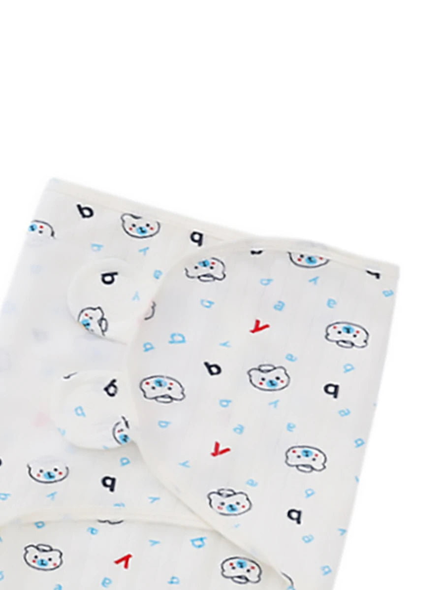 بطانية قماط بجرافيك عبارة ودب رسوم كارتون مزخرف بأذن قطعة واحدة للاطفال