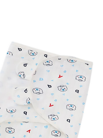 بطانية قماط بجرافيك عبارة ودب رسوم كارتون مزخرف بأذن قطعة واحدة للاطفال