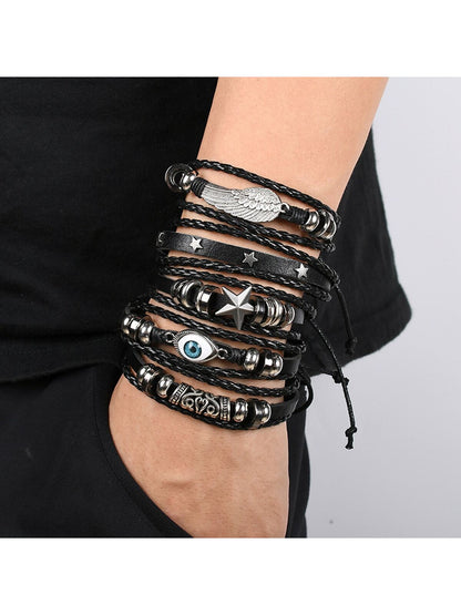 مجموعة مكونة من 5 قطع/مجموعة من الأساور المضفرة ذاتية الصنع، تتميز بجلد البولي يوريثان والخرز