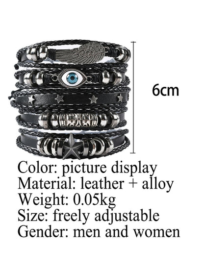 مجموعة مكونة من 5 قطع/مجموعة من الأساور المضفرة ذاتية الصنع، تتميز بجلد البولي يوريثان والخرز