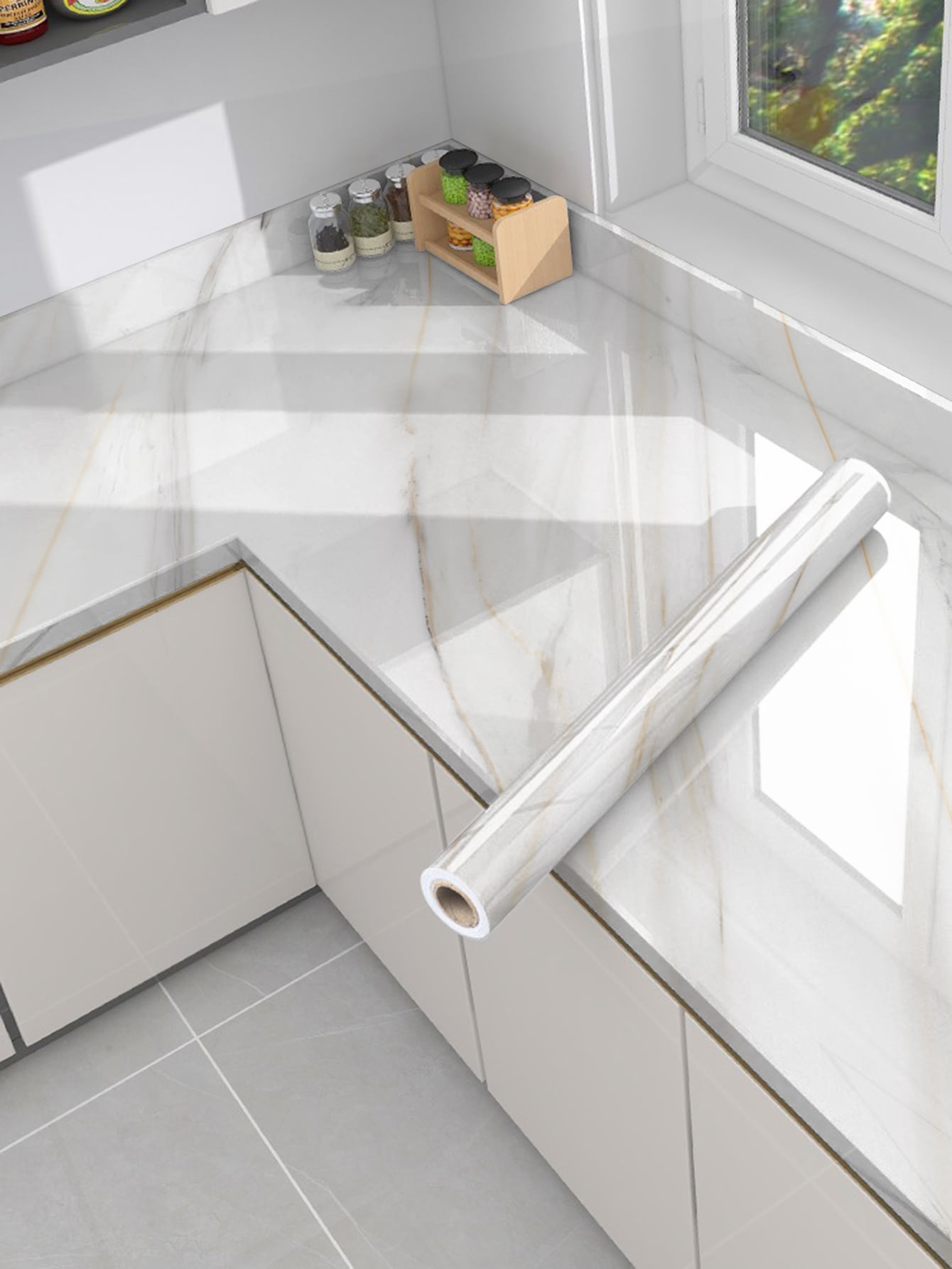 قطعة واحدة ضد للماء & مقاوم للزيت ذاتية اللصق غشاء مع بلاتين نمط رخامي الى مطبخ , حمام , خزانة و طاولة أثث