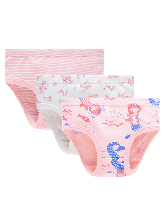 سروال داخلي بطباعة حورية البحر 3 قطع بنت طفل