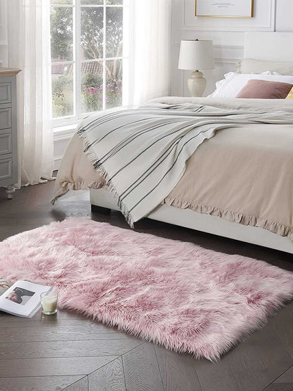 بساط بلاستيكي زائف وردي اللون ، قابل للغسل، ممتلىء بالفراء للمعيشة غرفة الجري ، سجادة للممرات وغرفة الأطفال