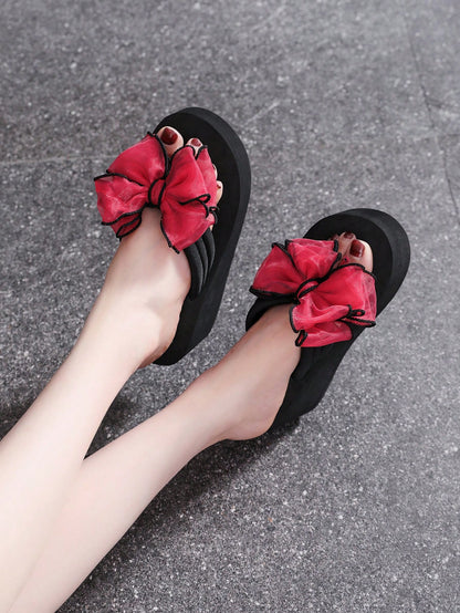 موضة شباشب للنساء , مزخرف بعقدة الفراشة اصبع قدم تصميم شبشب