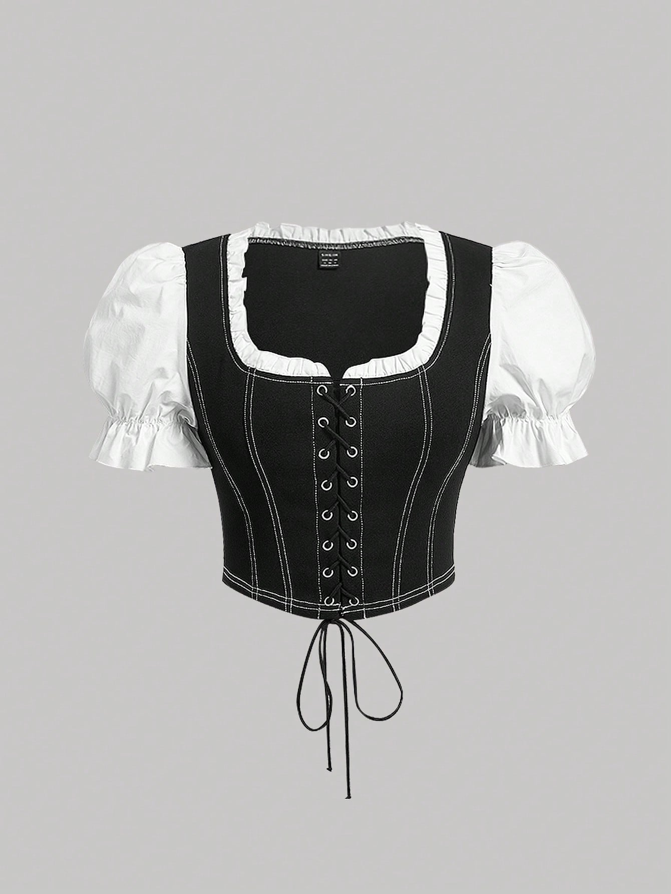 بلوزة 2 في 1 رباط امامي اكمام منتفخة