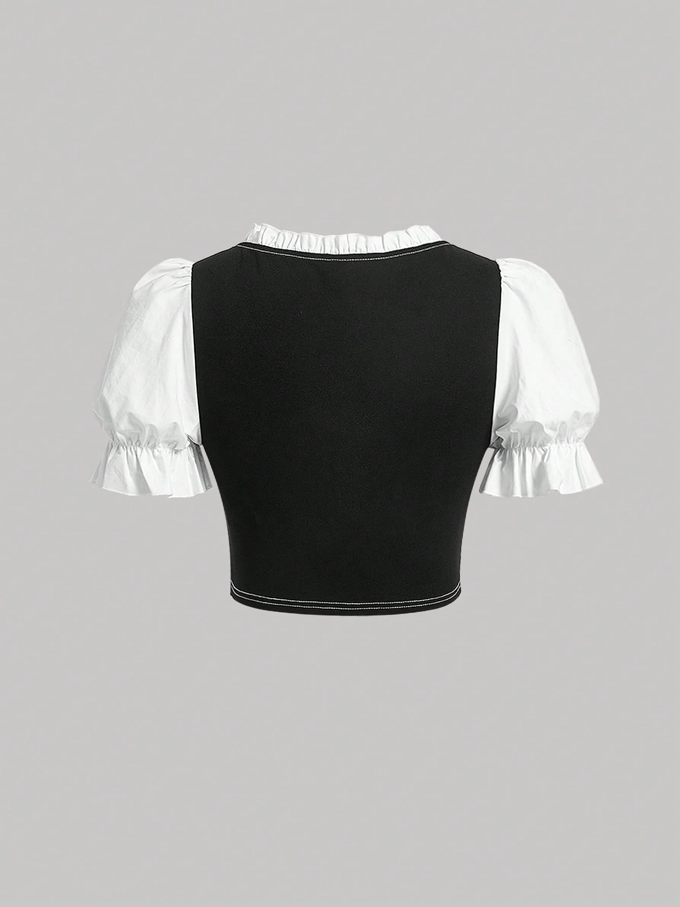 بلوزة 2 في 1 رباط امامي اكمام منتفخة