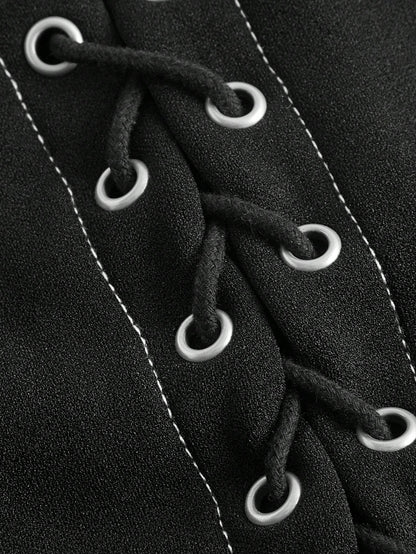 بلوزة 2 في 1 رباط امامي اكمام منتفخة