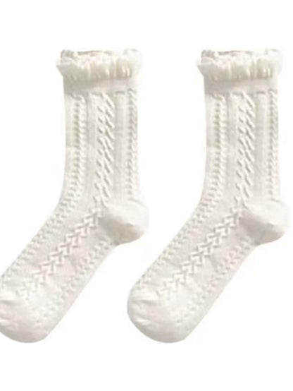 جوارب منتصف الساق الوردية والبيضاء الكورية المختلطة 5 أزواج ، مناسبة للأزياء والرياضة والمطابقة اللطيفة في الربيع والخريف