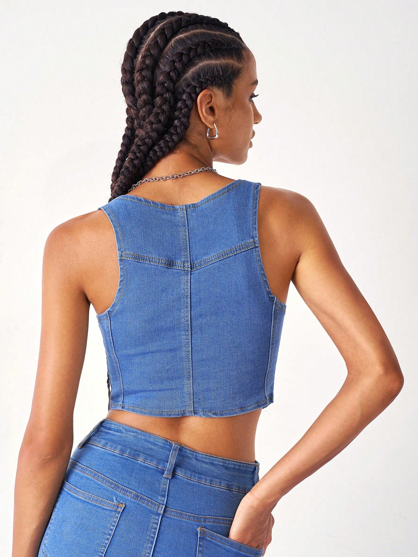 لباس علوي تانك أزرار أمامية قصير دنيم