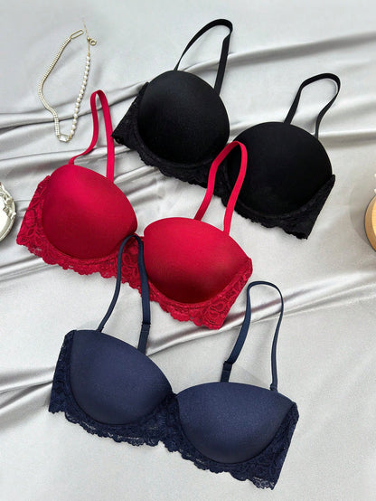 حمالة صدر دانتيل متباين اللون حلقة معدني 3 قطع