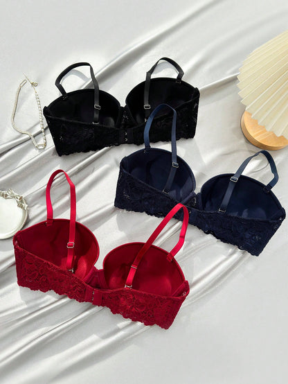 حمالة صدر دانتيل متباين اللون حلقة معدني 3 قطع