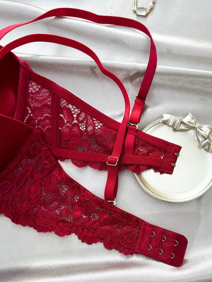 حمالة صدر دانتيل متباين اللون حلقة معدني 3 قطع