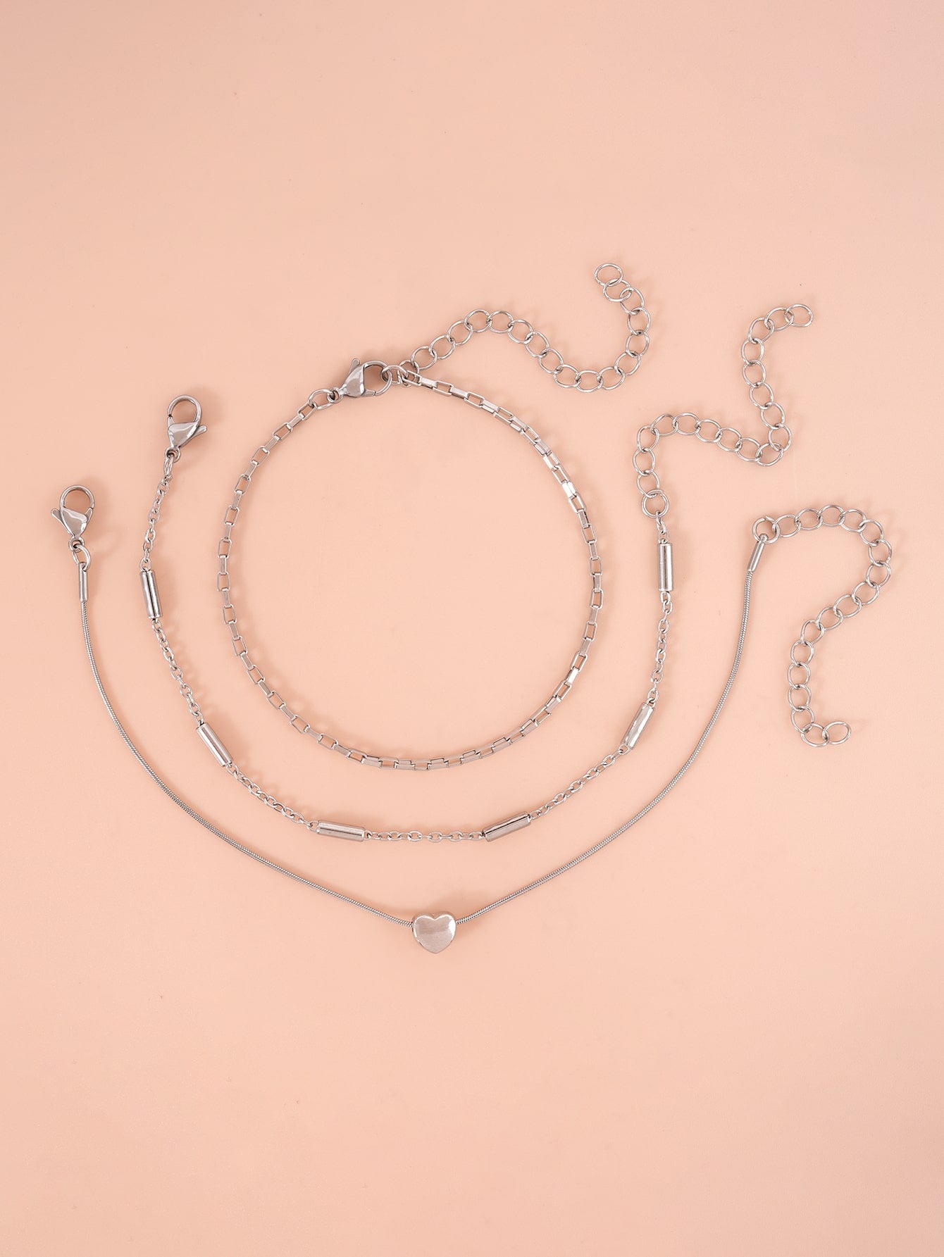 طقم خلخال فولاذ غير قابل للصدأ ثعبان سلسلة & سبيكة شكل القلب