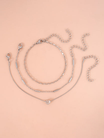 طقم خلخال فولاذ غير قابل للصدأ ثعبان سلسلة & سبيكة شكل القلب