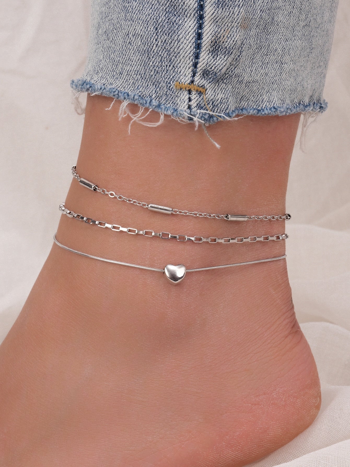 طقم خلخال فولاذ غير قابل للصدأ ثعبان سلسلة & سبيكة شكل القلب