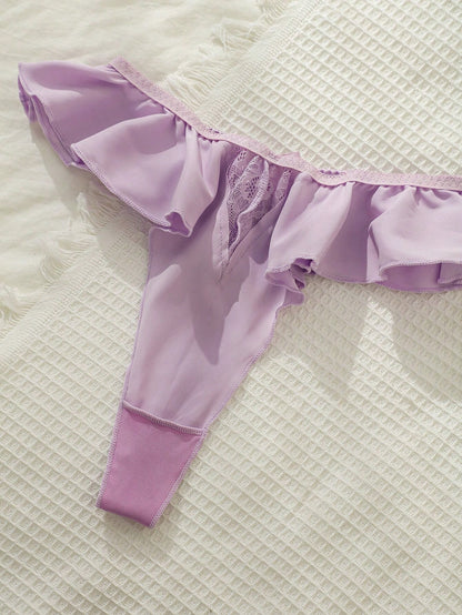 طقم ملابس داخلية دانتيل زهري حلقة معدني