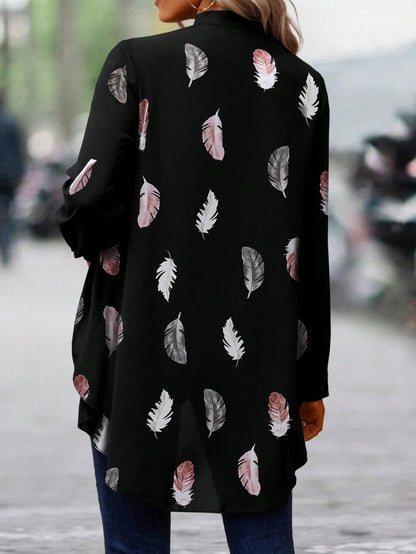 قميص طباعة الريش حافة منخفضة وعالي