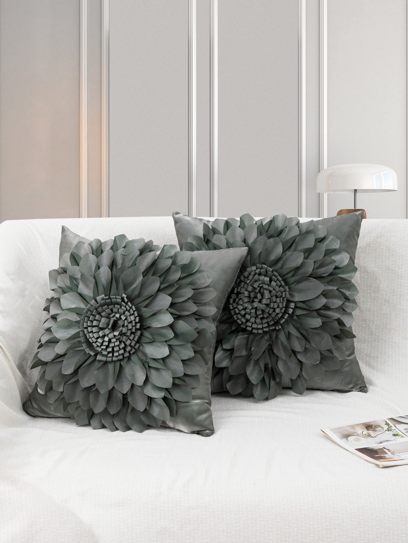 غطاء وسادة على شكل ورود الصوف الصلبة بتصميم ثلاثي الأبعاد