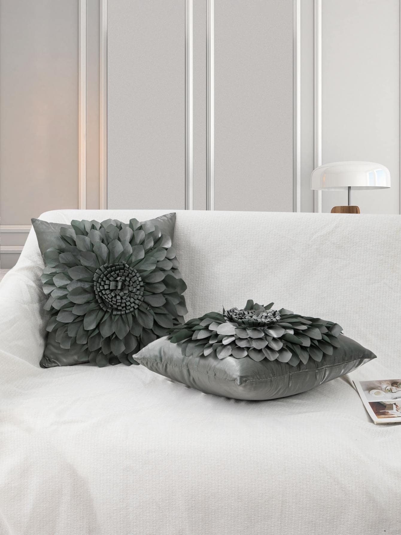 غطاء وسادة على شكل ورود الصوف الصلبة بتصميم ثلاثي الأبعاد