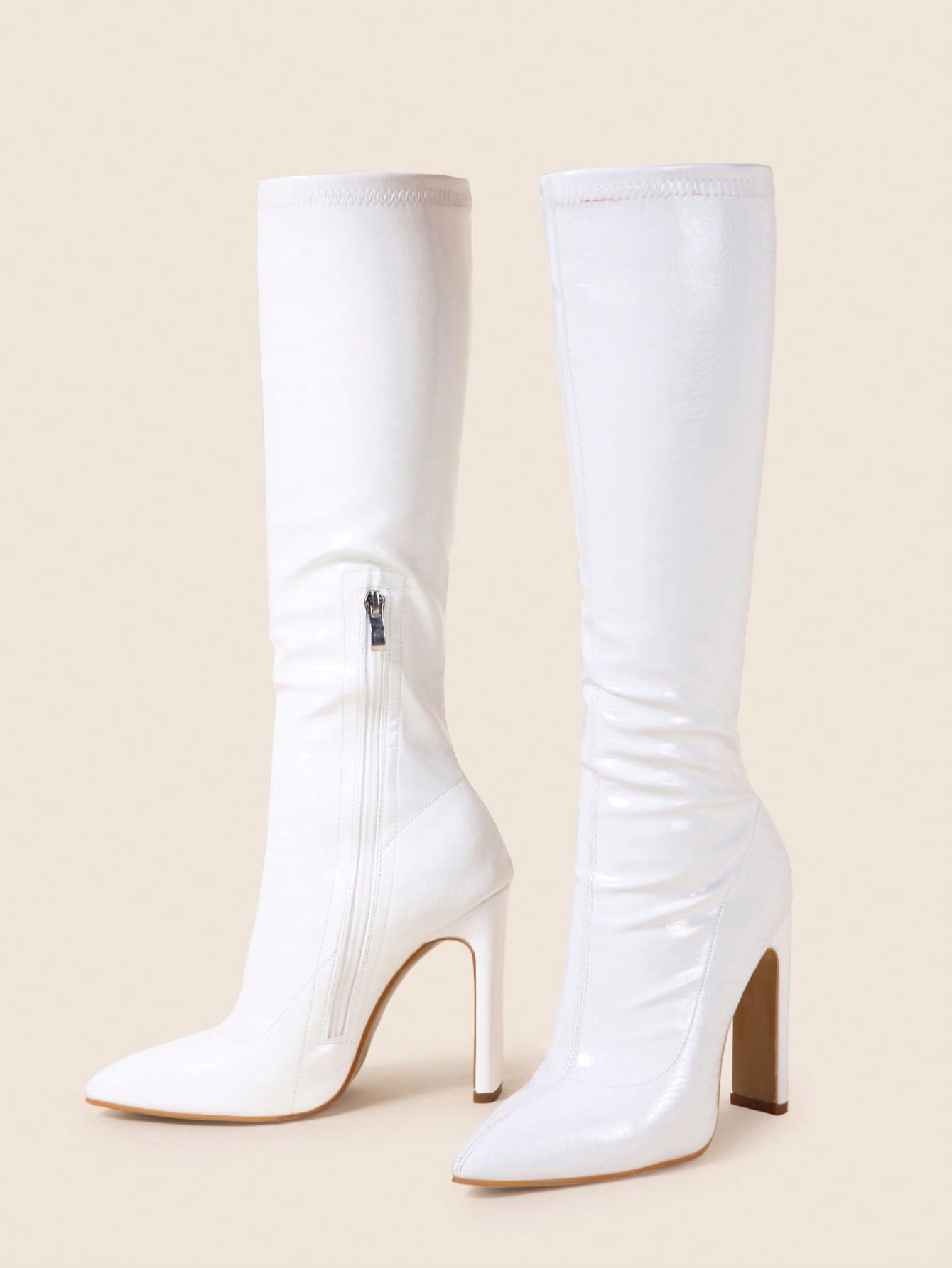 اصبع مدبب جانبي سحب الحزم منتصف الساق جزمة برقبة طويلة