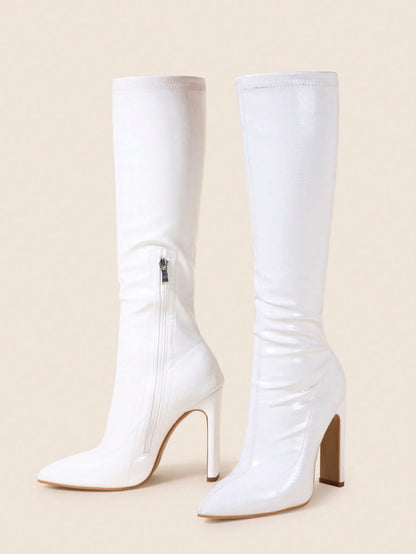 اصبع مدبب جانبي سحب الحزم منتصف الساق جزمة برقبة طويلة