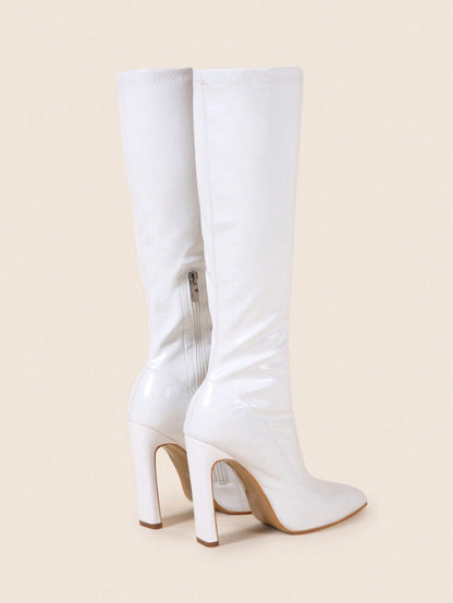 اصبع مدبب جانبي سحب الحزم منتصف الساق جزمة برقبة طويلة