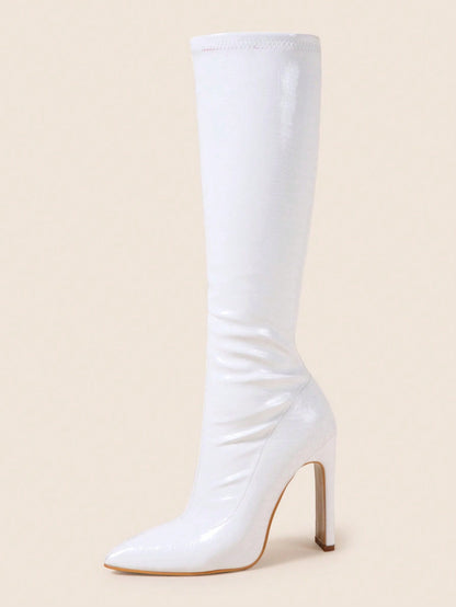 اصبع مدبب جانبي سحب الحزم منتصف الساق جزمة برقبة طويلة